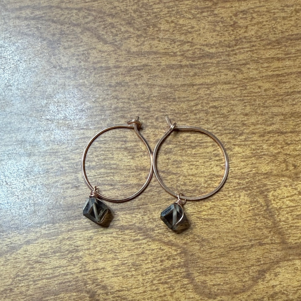 Chic Rose Gold Hoop Earrings with Black Charms
